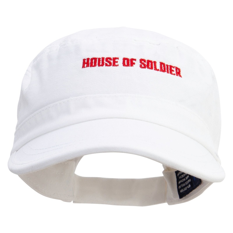 House of Soldier Embroidered Garment Washed Adjustable Army Cap White One Size