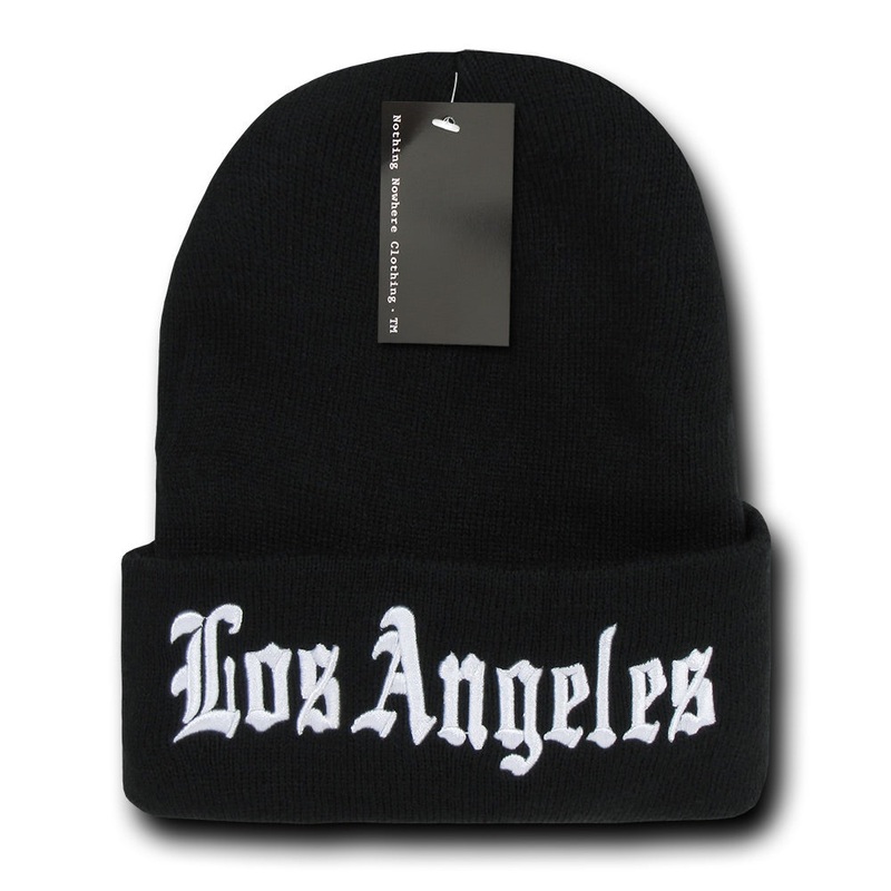 Los Angeles LA City Beanie Knit Cap, Black/White Black/White