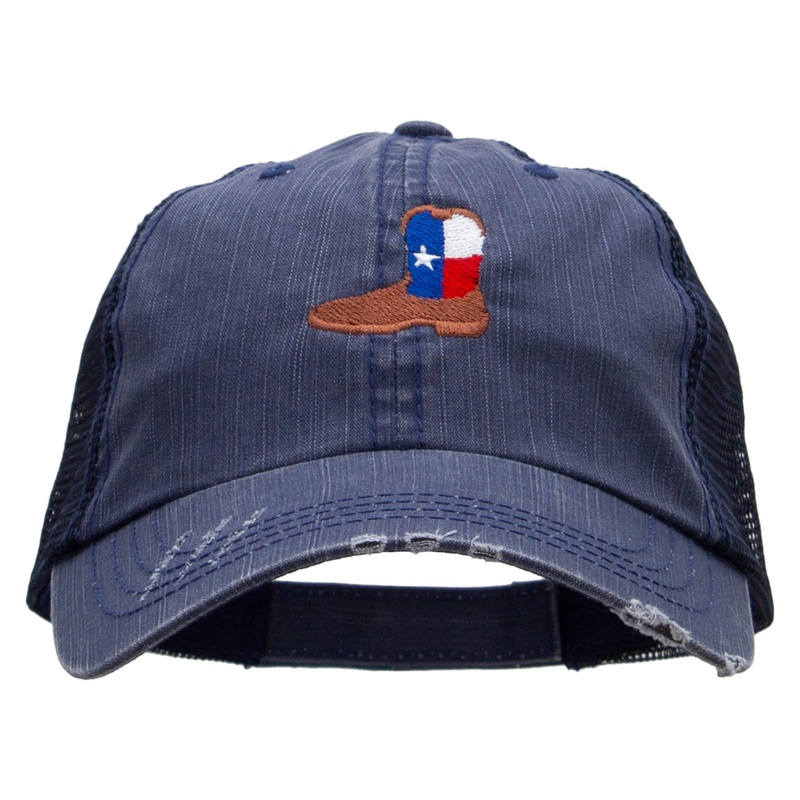 Texas Boot Embroidered Low Profile Special Cotton Mesh Cap Navy One Size