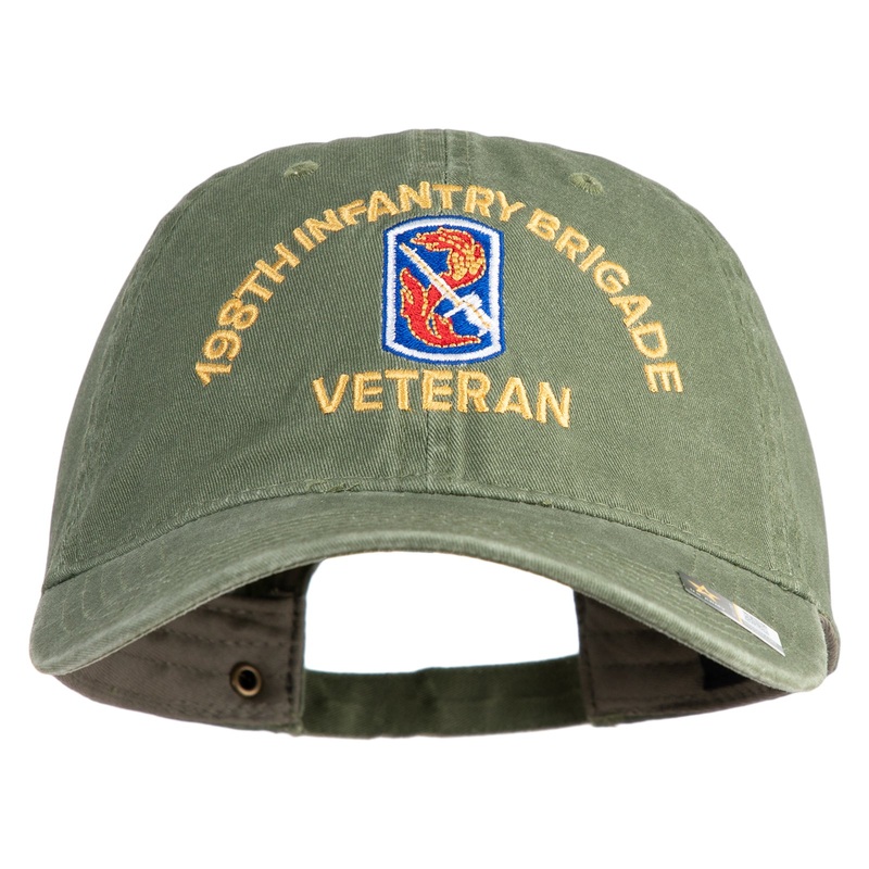 U.S. Army 198th Infantry Brigade Embroidered Washed Solid Pigment Dyed Cotton Twill Brass Buckle Cap Olive One Size