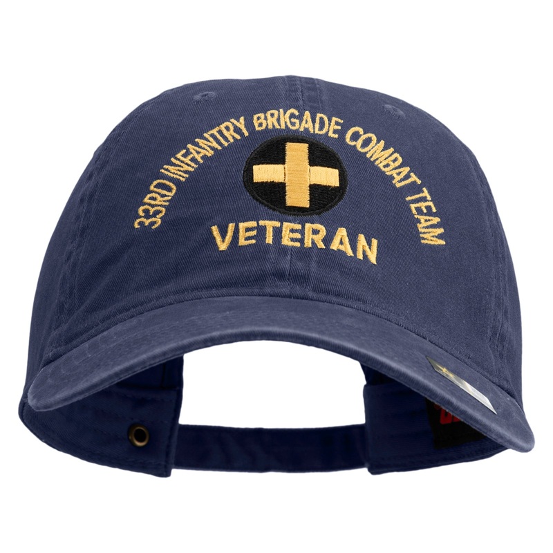 U.S. Army 33rd Infantry Brigade Combat Team Embroidered Washed Solid Pigment Dyed Cotton Twill Brass Buckle Cap Navy One Size