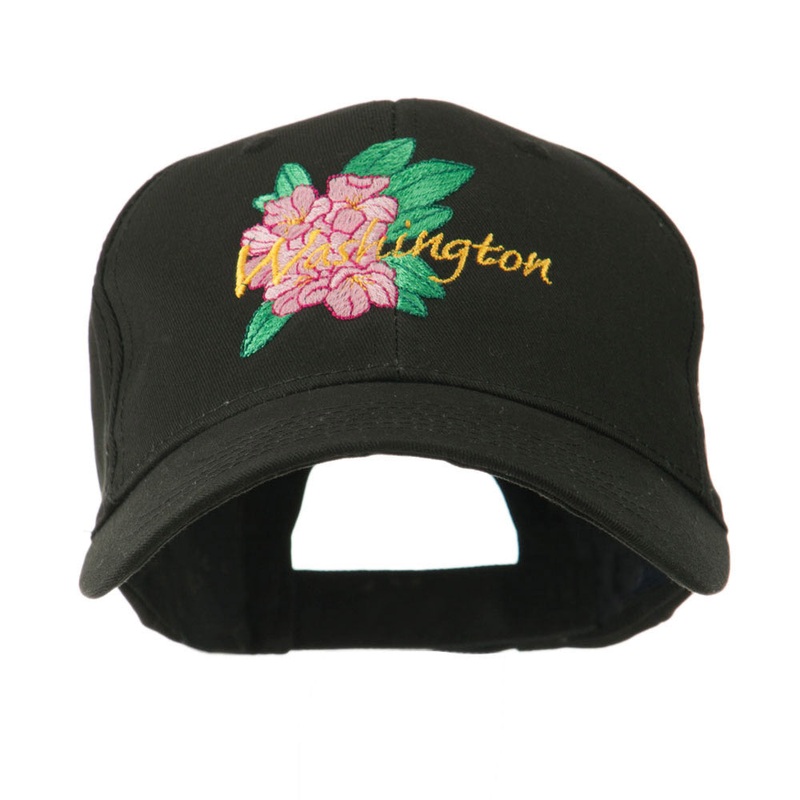 USA State Flower Washington Rhododendron Embroidered Cap Black One Size
