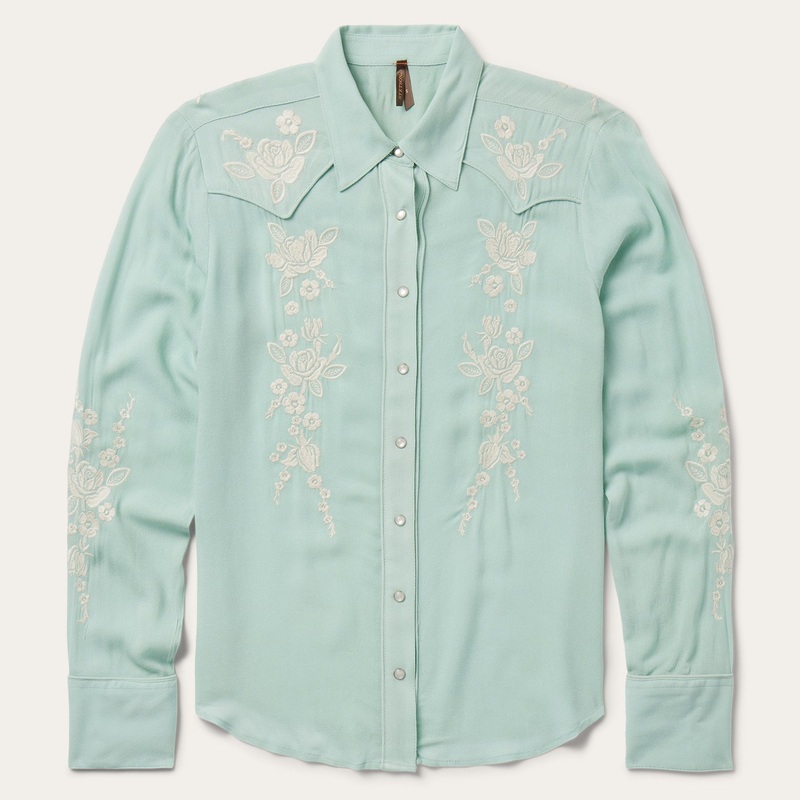 Aqua Crepe Western Shirt Blue XS