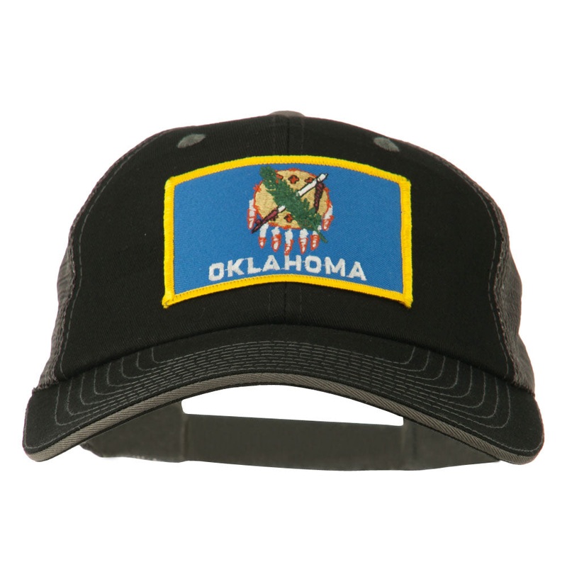 Big Mesh State Oklahoma Patch Cap Black Grey XL-3XL