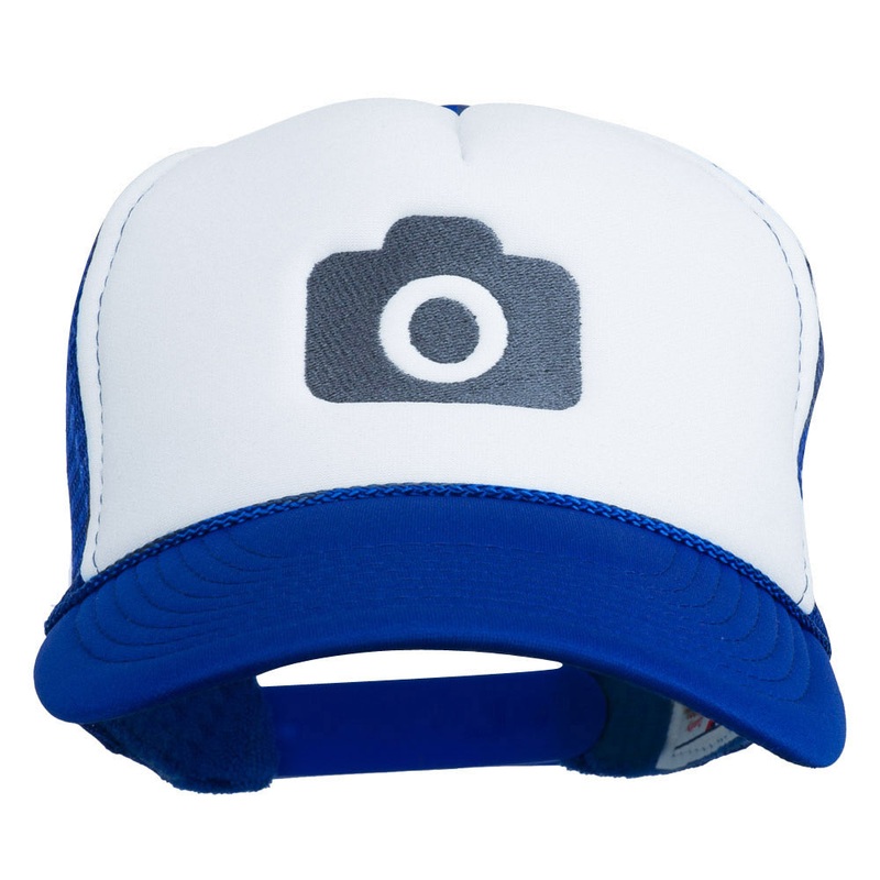 Camera Design Photographer Embroidered Foam Mesh Back Cap Royal White One Size