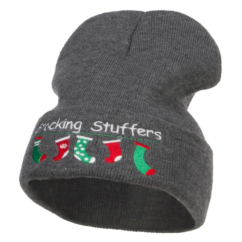 Christmas Stocking Stuffers Embroidered Long Beanie Dk Grey One Size