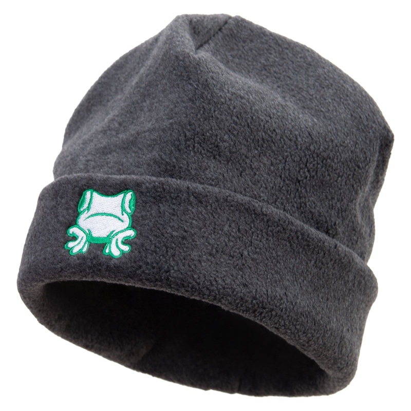 Frog Head Icon Embroidered Big Size Reversible Micro Fleece Cap Charcoal XL-3XL