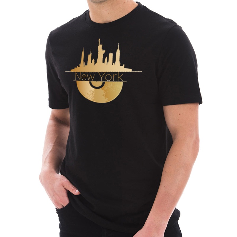 Golden Record New York Graphic Design Short Sleeve Cotton Jersey T-Shirt Black XS