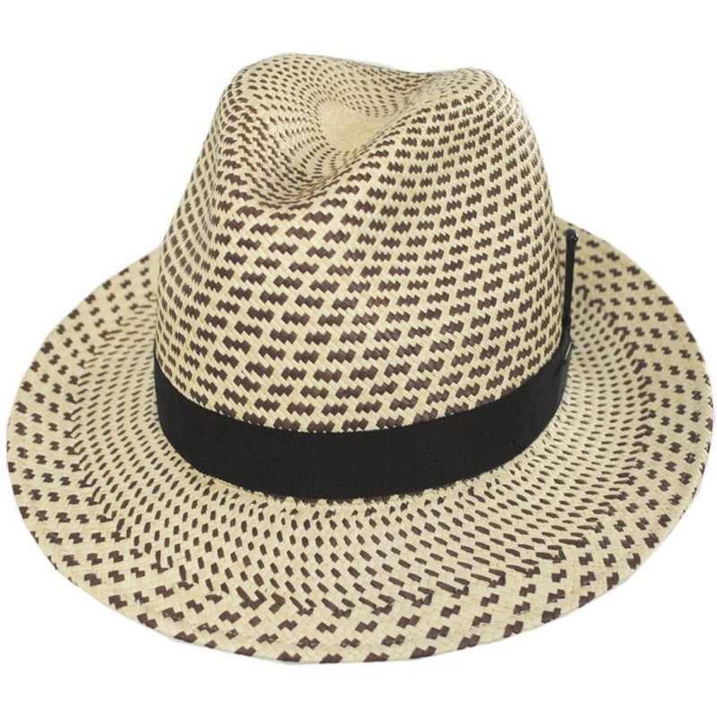 Hernen Two-Tone Panama Straw Fedora Hat ESPRESSO S