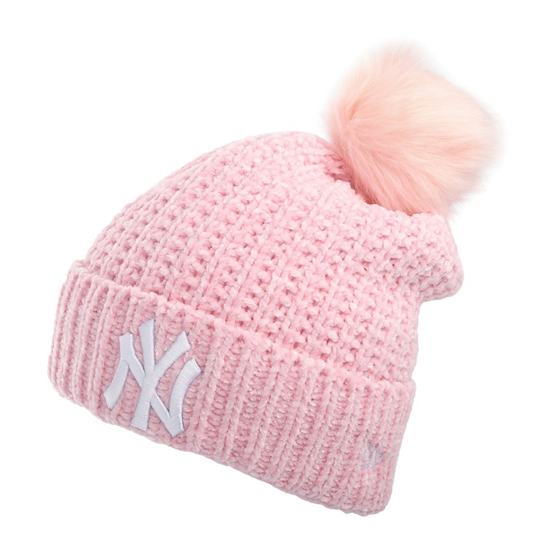 New Era Womens New York Yankees Chenille Bobble Hat – MLB Winterized – Light Pink 1-Size