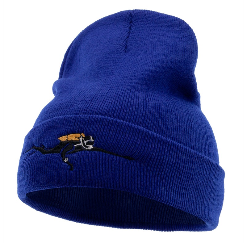 Scuba Diving Embroidered 12 Inch Long Kintted Beanie Royal One Size