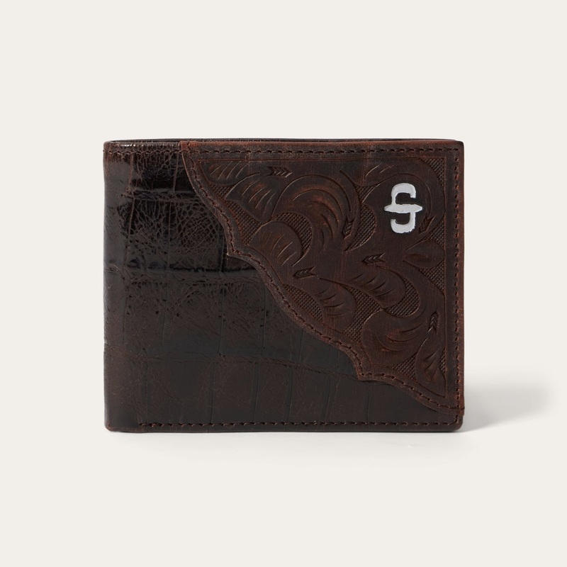 Tooled Embossed Croco Bi-Fold Wallet Brown O/S