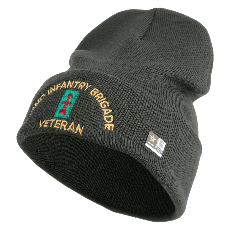 U.S. Army 32nd Infantry Brigade Logo Embroidered 12 Inch Solid Knit Cuff Long Beanie Made in USA Charcoal One Size