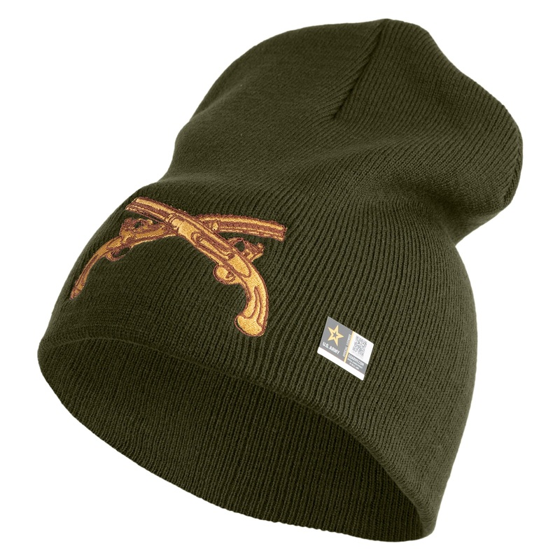 U.S. Army Military Police Insignia Symbol Embroidered 8 Inch Solid Knit Short Beanie Made in USA Olive One Size