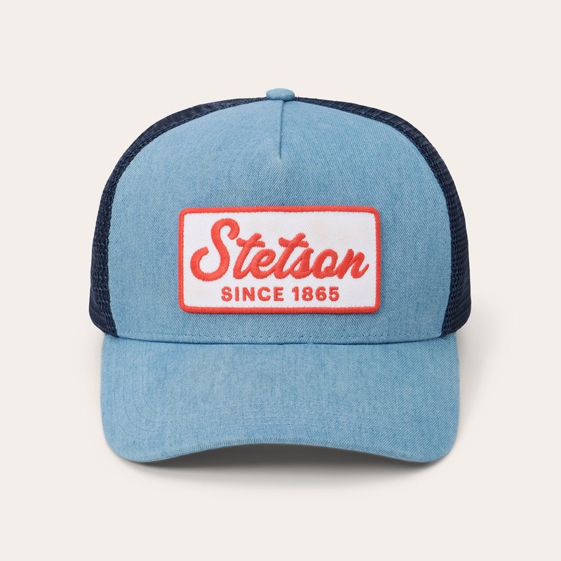 Washed Denim 1865 Patch Trucker Cap Blue O/S