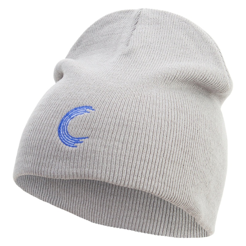 Alphabet C Embroidered 8 inch Acrylic Short Beanie Grey One Size