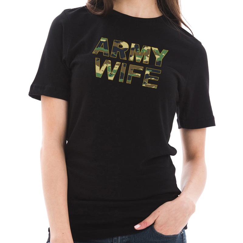 Army Wife Camo Graphic Design Short Sleeve Cotton Jersey T-Shirt Black XS