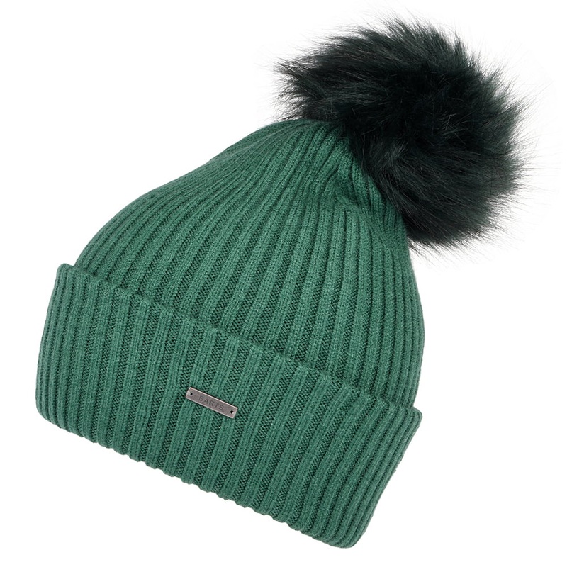 Barts Hats Kenzie Bobble Hat with Faux Fur Pom – Forest 1-Size