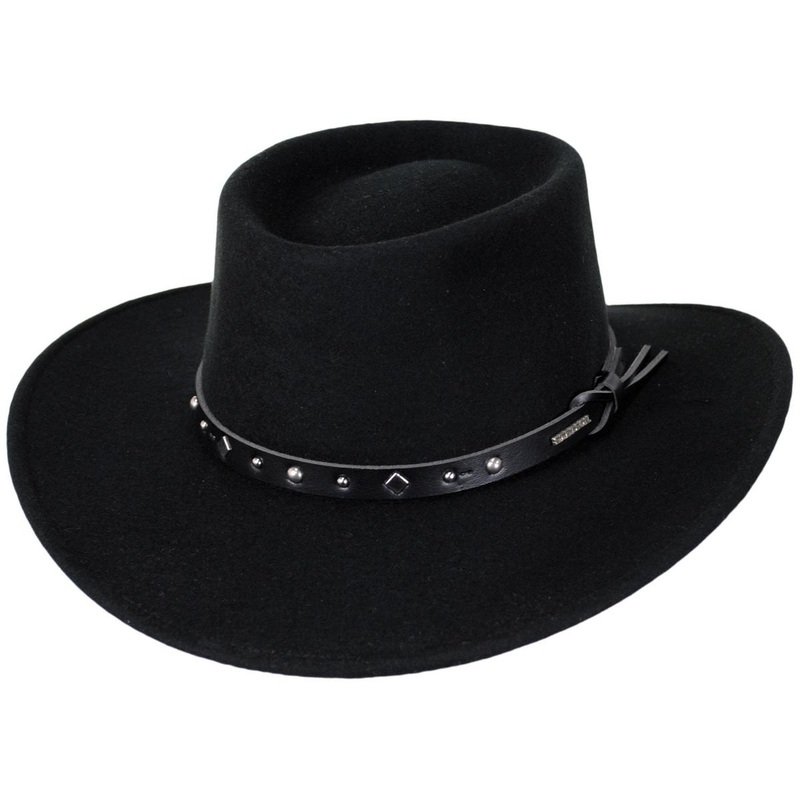Black Hawk Crushable Wool Felt Gambler Cowboy Hat BLACK S