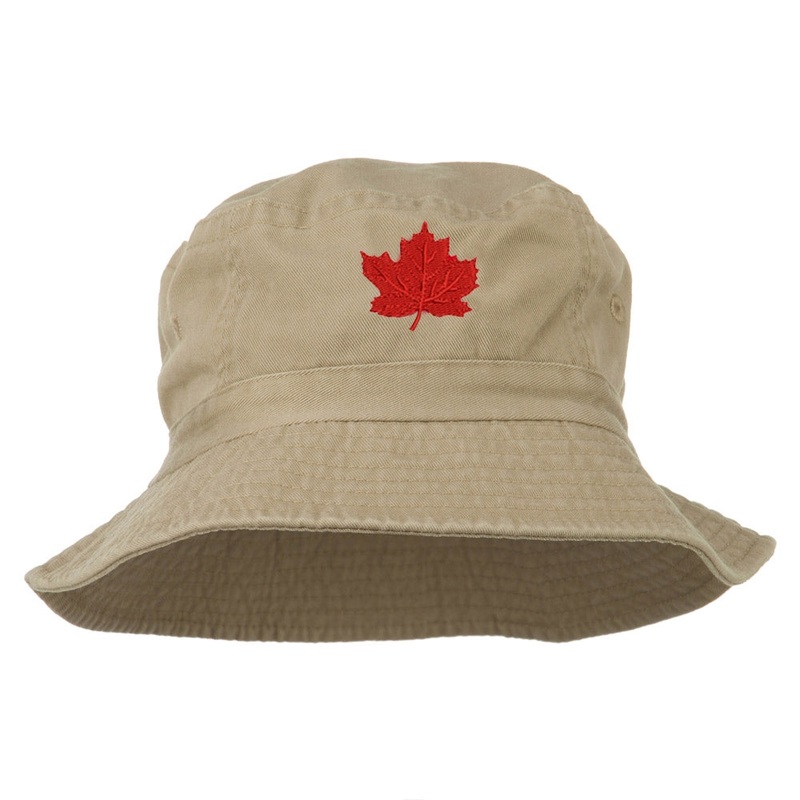 Canada Maple Leaf Embroidered Bucket Hat Khaki One Size
