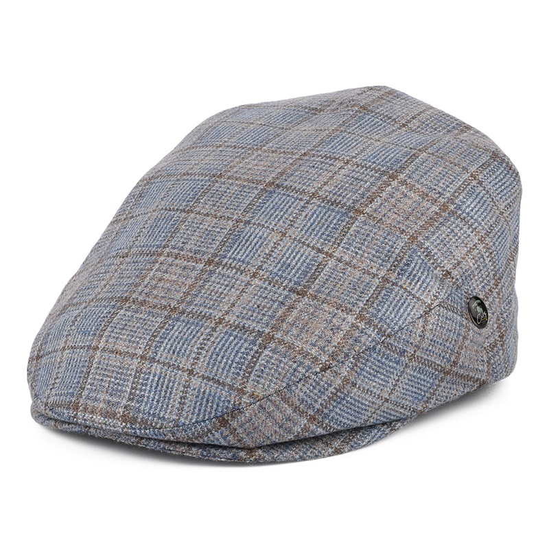 City Sport Windowpane Silk-Wool Summer Flat Cap – Blue-Brown S