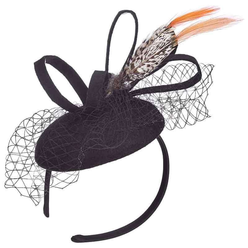 Felt Fascinator with Orange Tip Pheasant Feathers – Scala Collezione Black