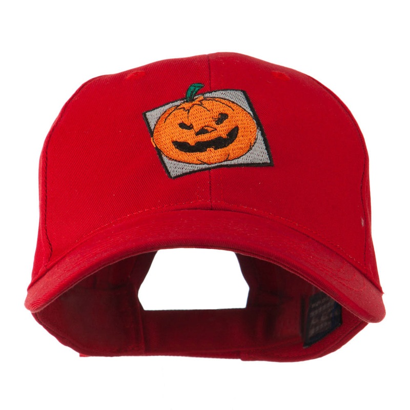 Halloween Jack O Lantern Teeth Embroidered Cap Red One Size