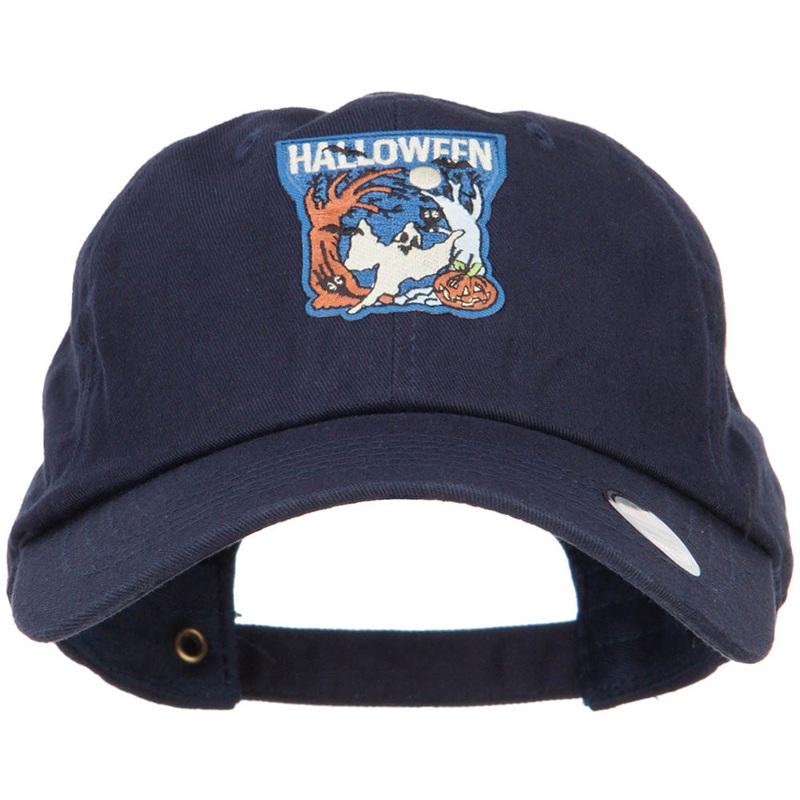 Halloween with Ghost Patched Unstructured Cap Navy One Size
