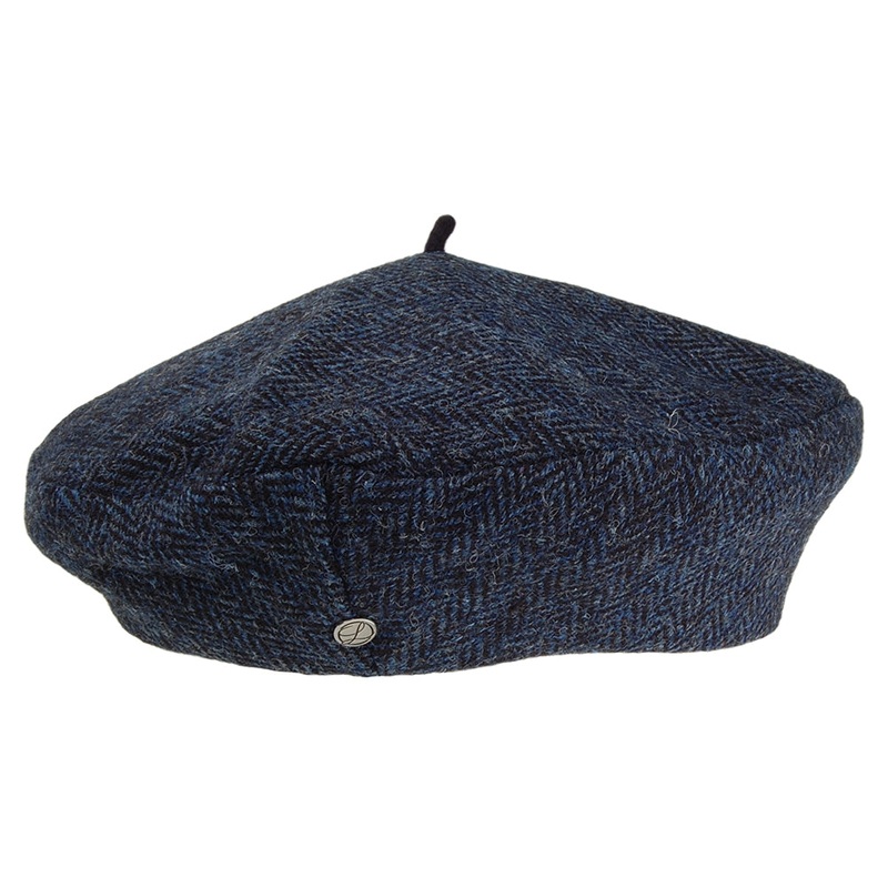 Hritage par Laulhre Hats Gwen HARRIS TWEED Herringbone Beret – Blue 1-Size