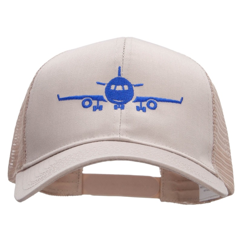 Landing Airplane Embroidered Solid Cotton Prostyle Twill Mesh Cap Navy One Size