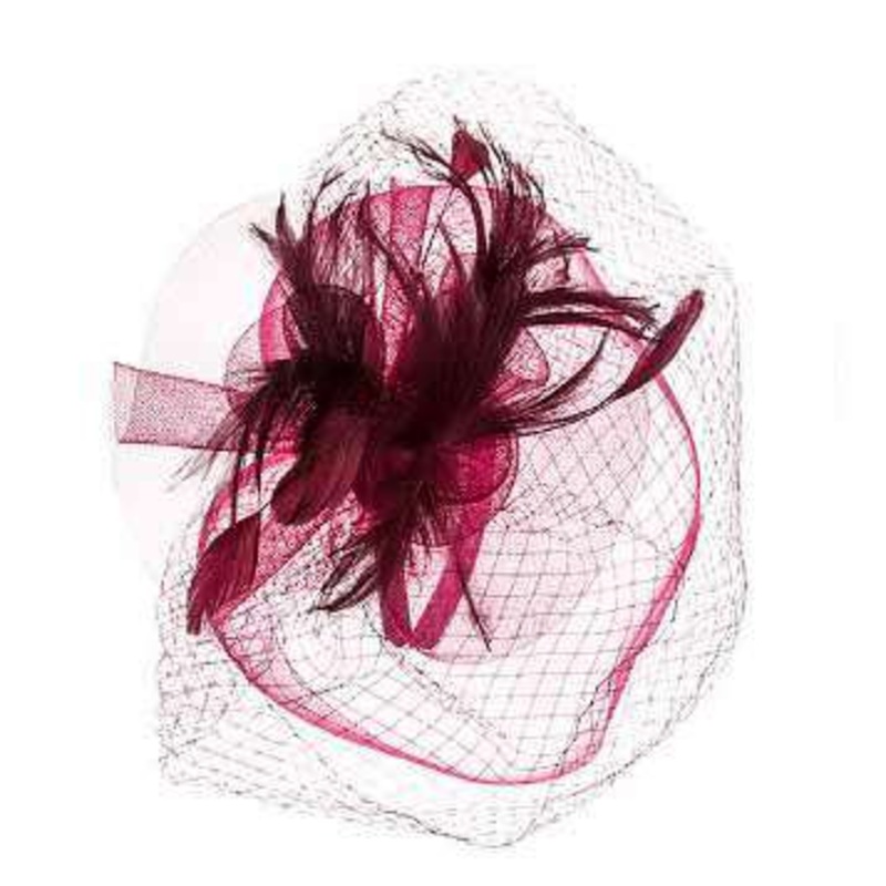 Large Double Veil Fascinator Burgundy