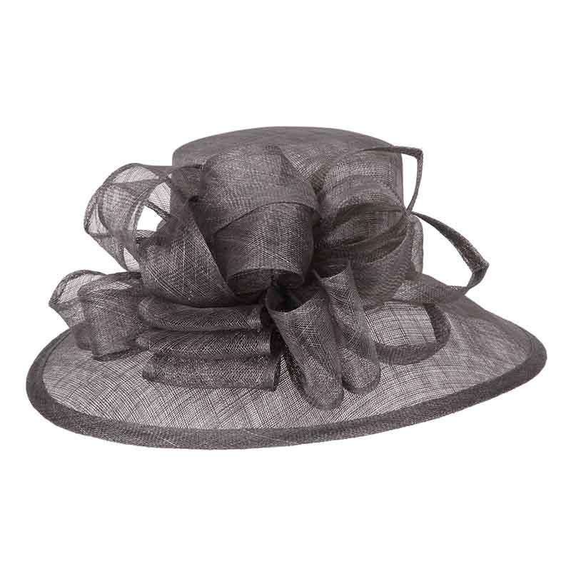 Large Side Brim Sinamay Hat with Loopy Cluster Center Charcoal