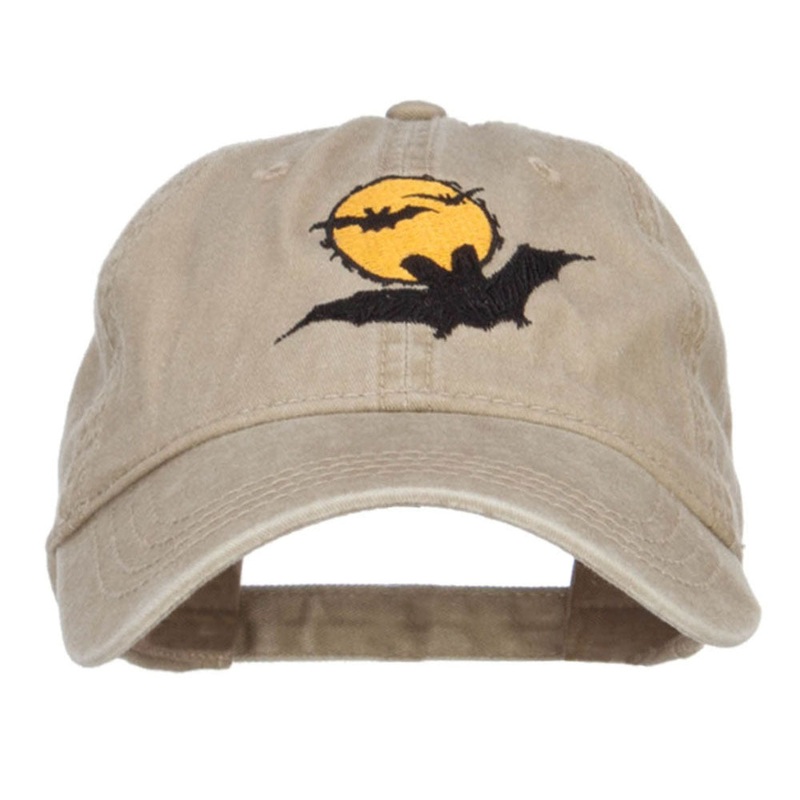 Moon Bats Halloween Embroidered Washed Cap Khaki One Size