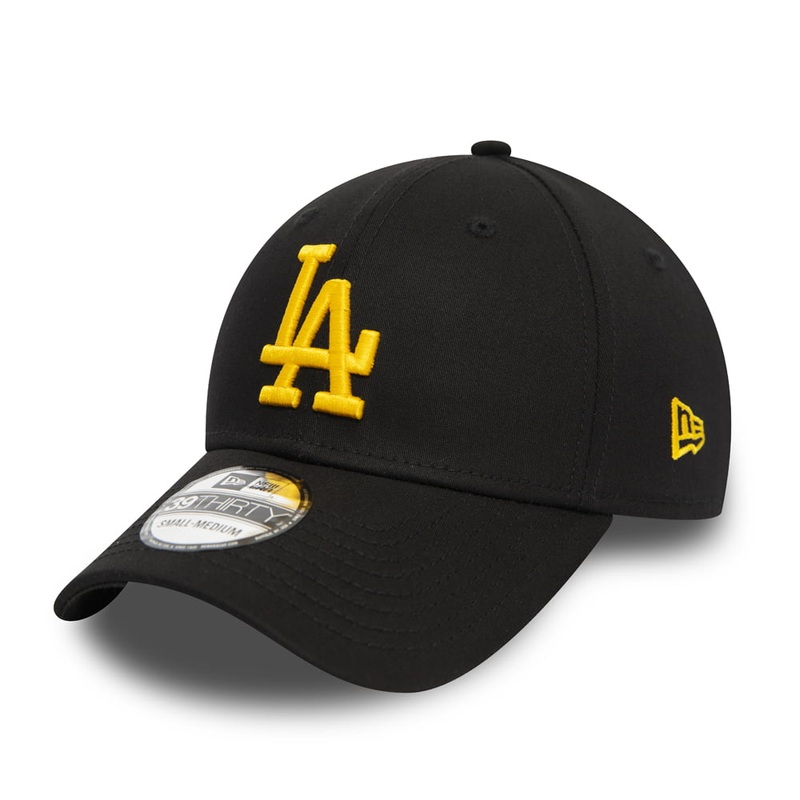 New Era 39THIRTY L.A. Dodgers Baseball Cap – MLB League Essential – Black-Yellow Small/Medium