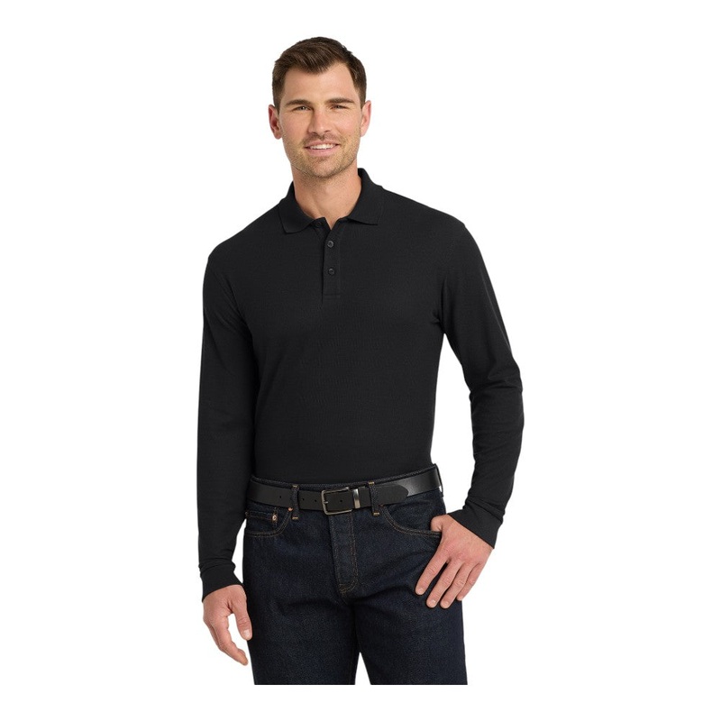 Port Authority K100LS Long Sleeve Core Classic Pique Polo Deep Black XS