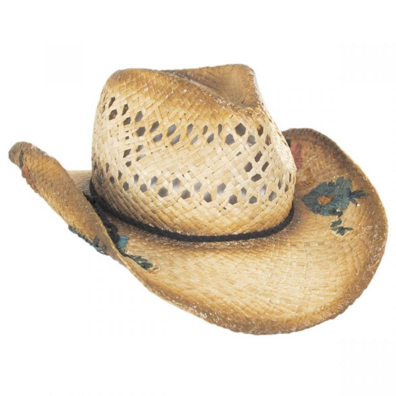 San Minato Raffia Straw Western Hat TEA ONE SIZE FITS MOST