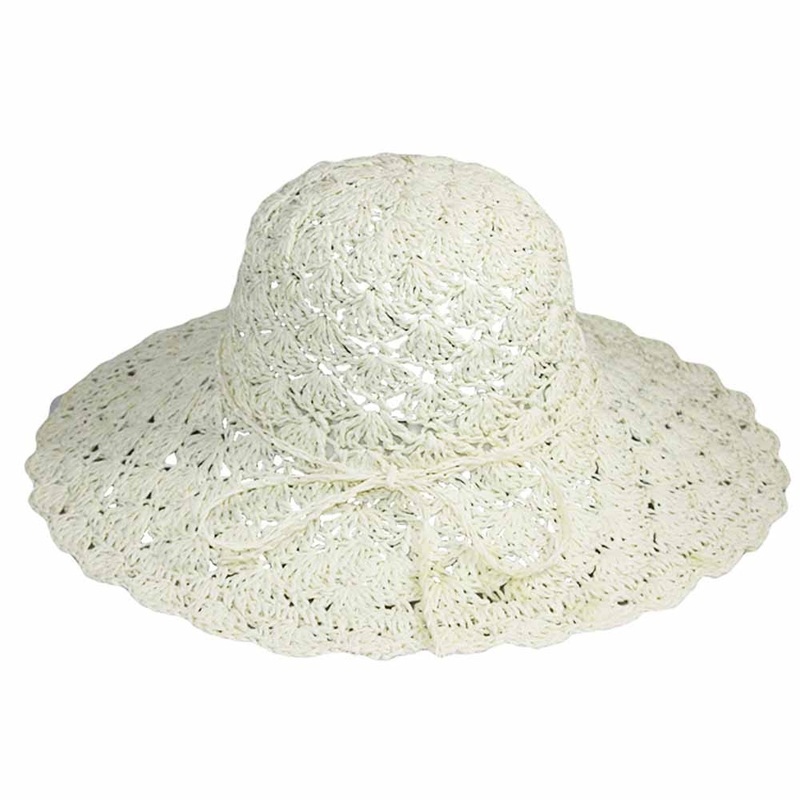 Scalloped Crochet Toyo Summer Hat for Women – Jeanne Simmons Ivory OS (57 cm)