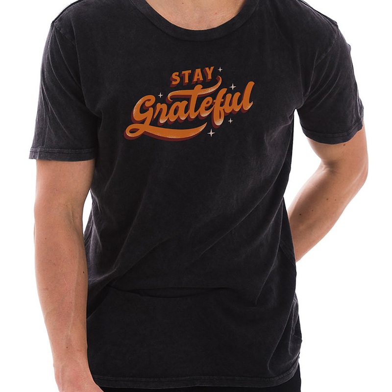 Stay Greatful Graphic Design Unisex Ring Spun Cotton Vintage Short Sleeve Crewneck Tee Shirt Vintage Black XS