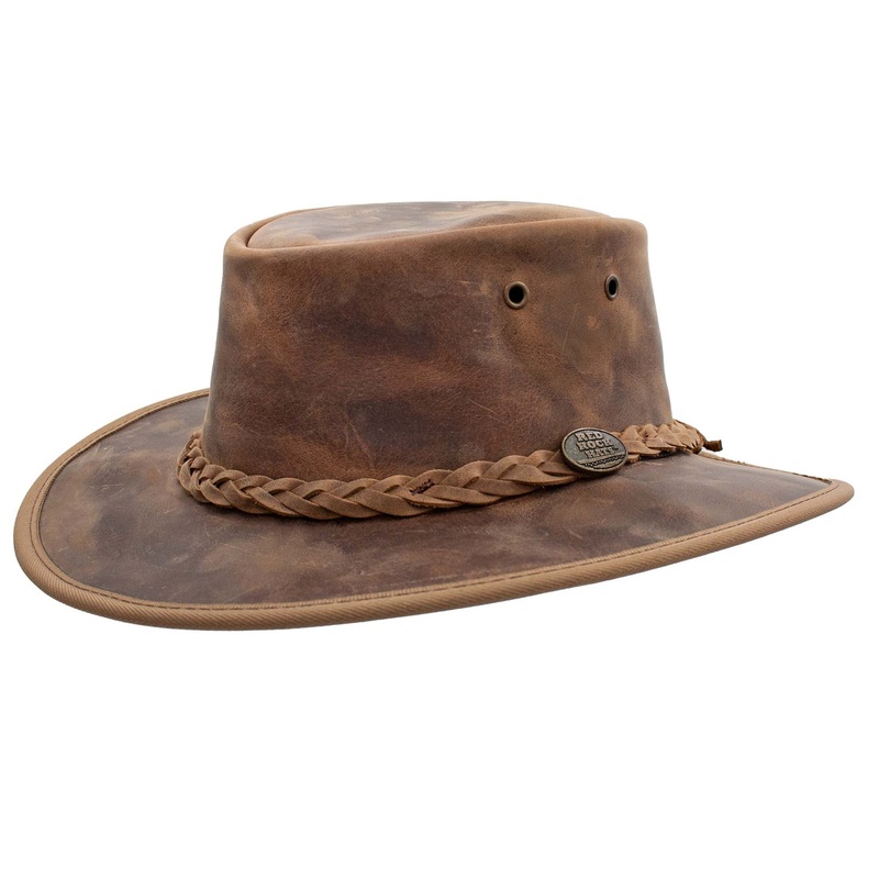 Vintage Bronco Full-Grain Leather Outback Hat – Red Rock Hats Hickory Small (53 cm)