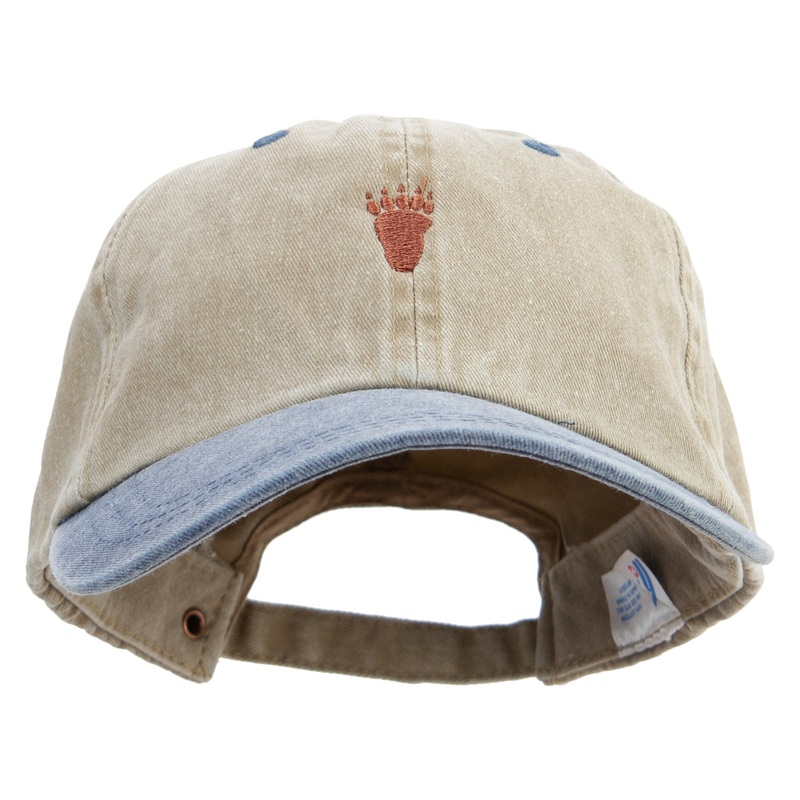 Bear’s Footprint Embroidered Pigment Dyed Wash Cap Khaki Navy One Size