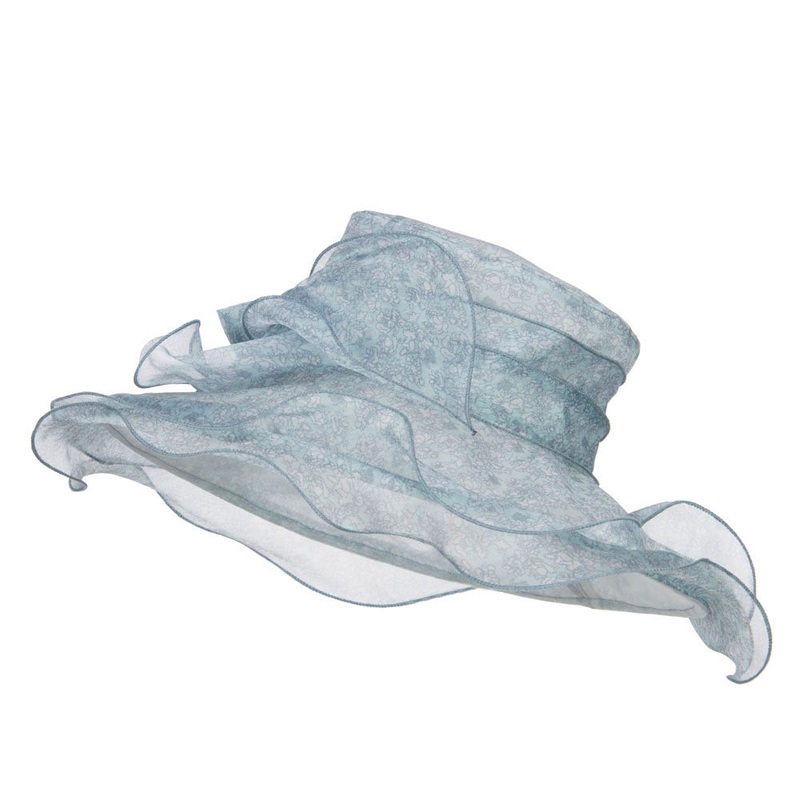 Bow Accent Flower Printed Organza Hat Mint One Size