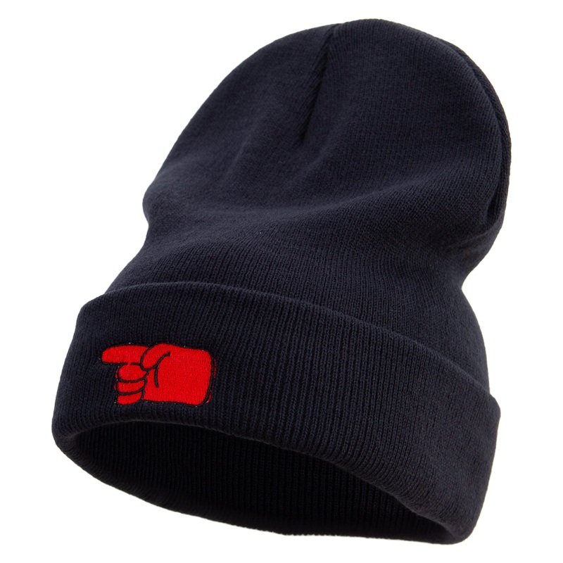 Colorful Pointing Gesture Explosion Embroidered 12 Inch Long Knitted Beanie Black One Size