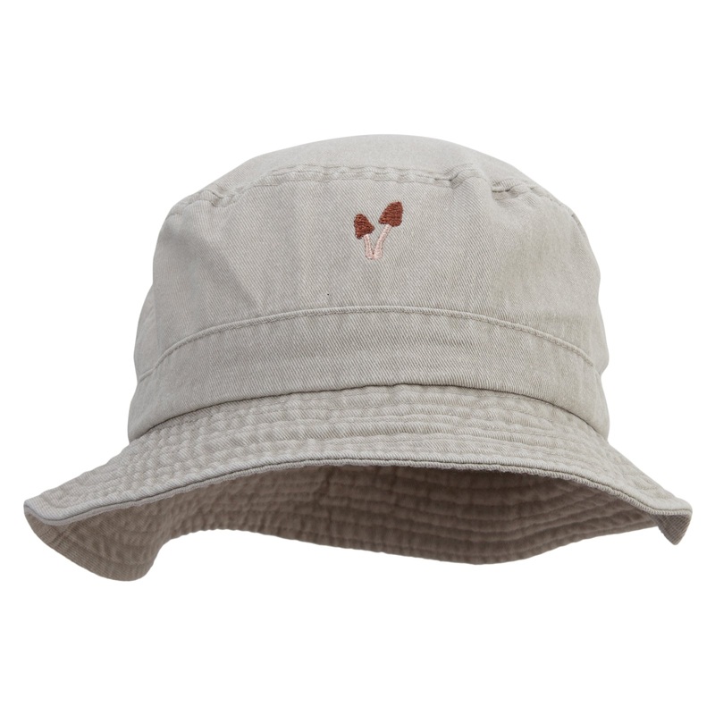 Cute Mushroom Icon Embroidered Washed Bucket Hats Beige M-L