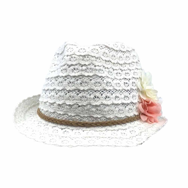 Extra-Small Heads Lace Fedora Hat – Milani Hats White S/M (52.5 cm)
