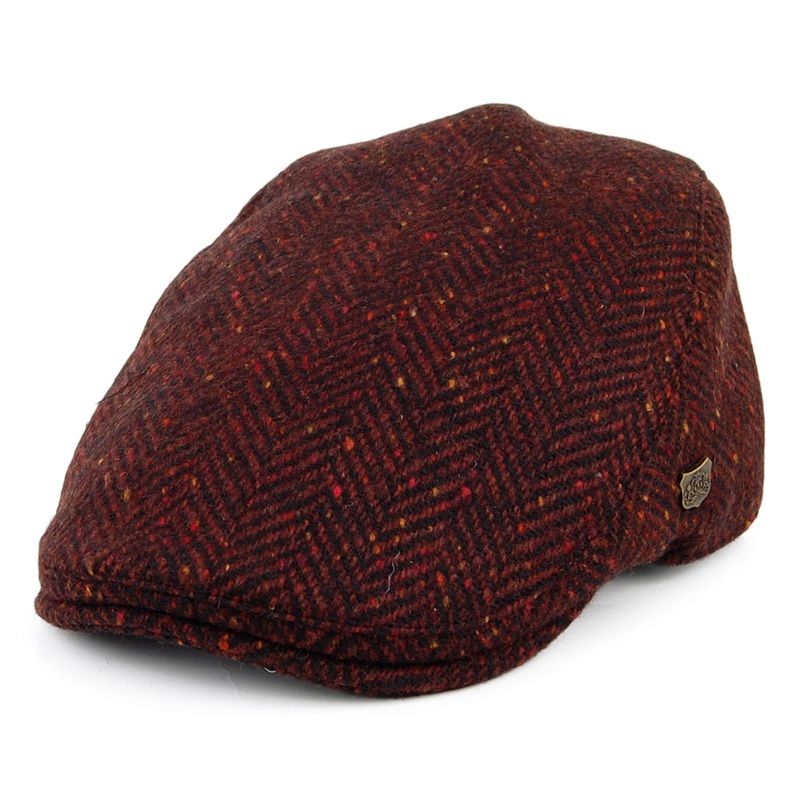 Failsworth Hats Stockholm Donegal Tweed Herringbone Flat Cap – Burgundy-Multi 55