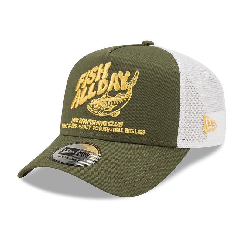 New Era 9FORTY A-Frame Trucker Cap – NE Fishing – Olive Adjustable