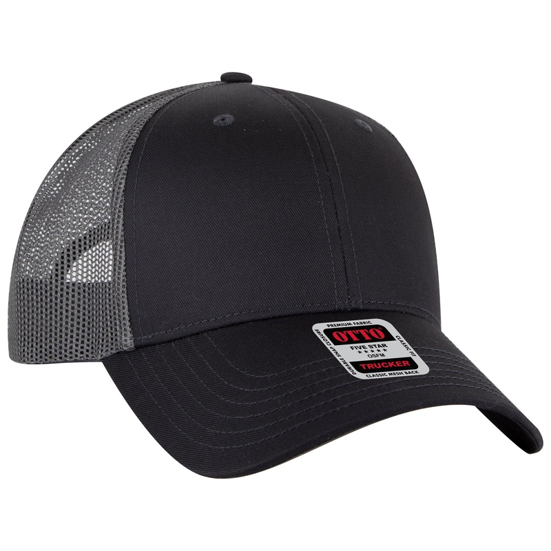 OTTO Cap 83-4 6 Panel Low Profile Mesh Back Trucker Hat, Recycled Cap Black
