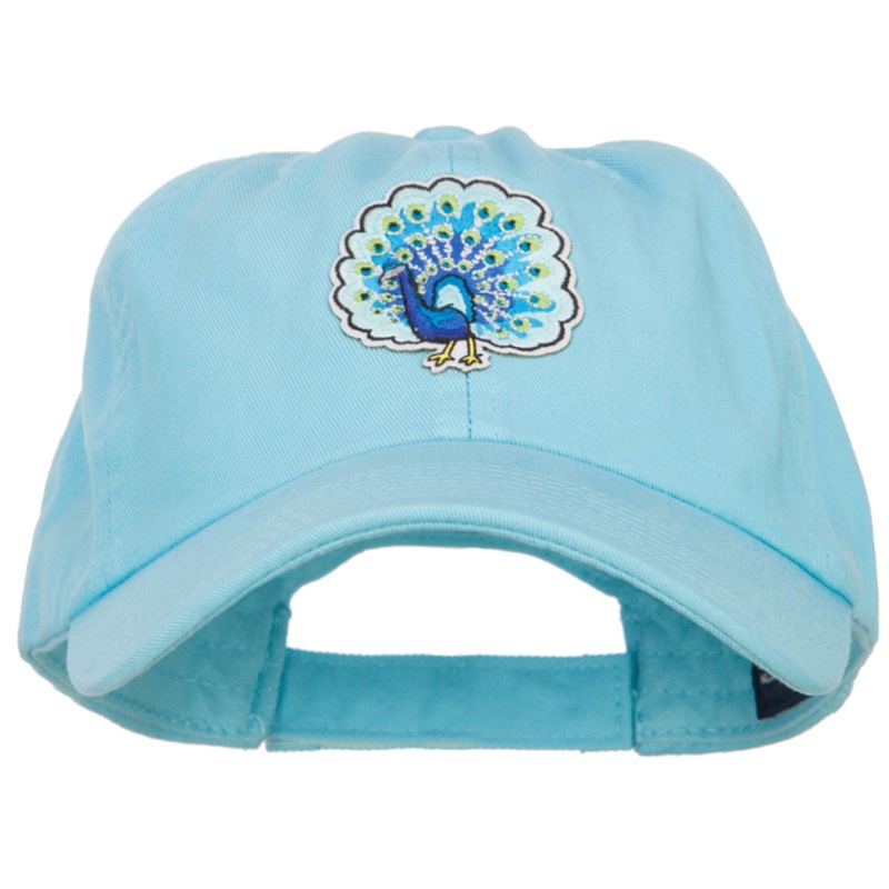 Peacock Bird Patched Low Profile Cotton Cap Sky Blue One Size