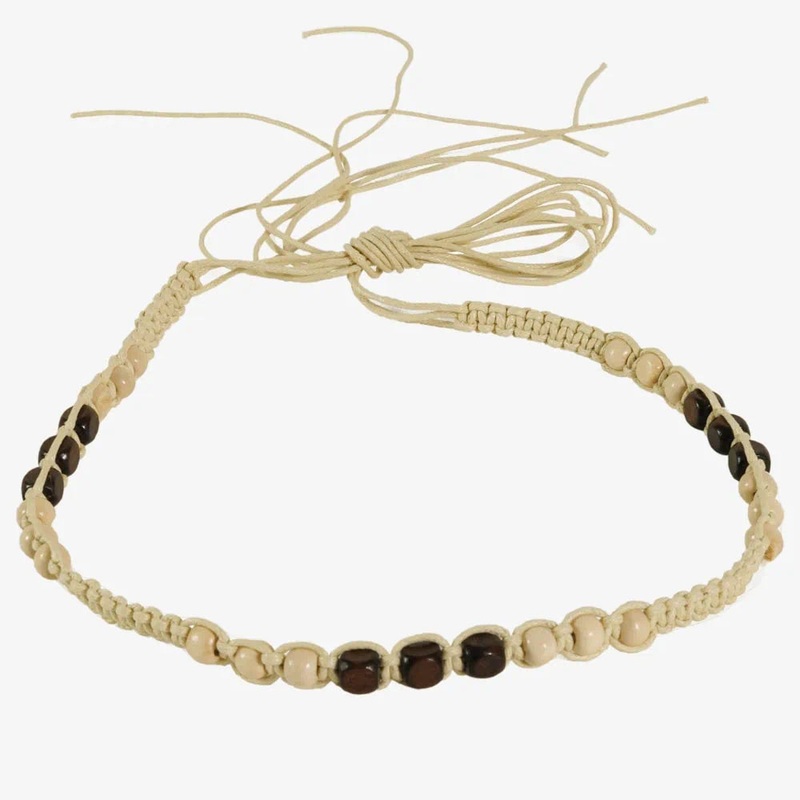 Pine | Macrame Knot Natural Twine Hat Band With Wood Beads Multicolor OS