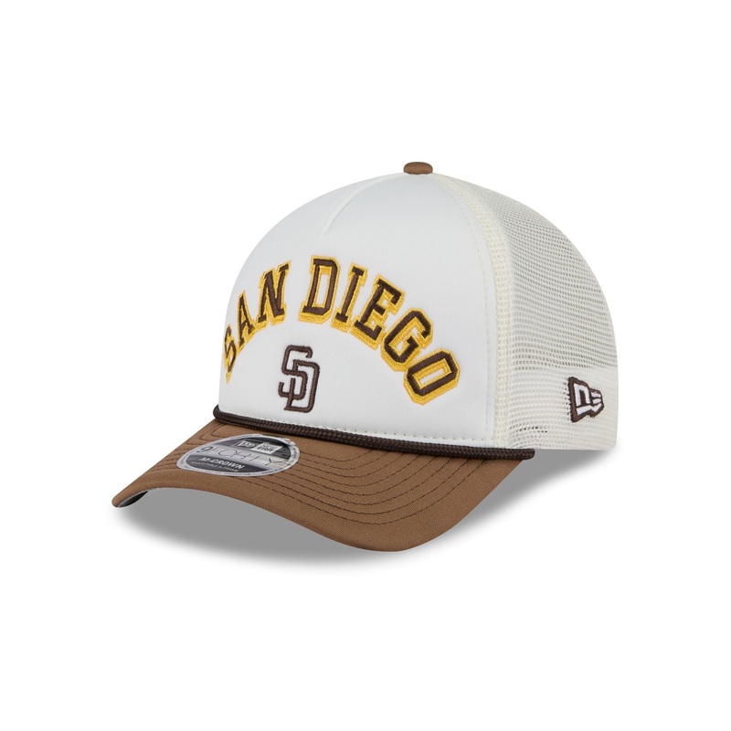San Diego Padres Chrome Arch 9FORTY M-Crown A-Frame Trucker Hat One Size